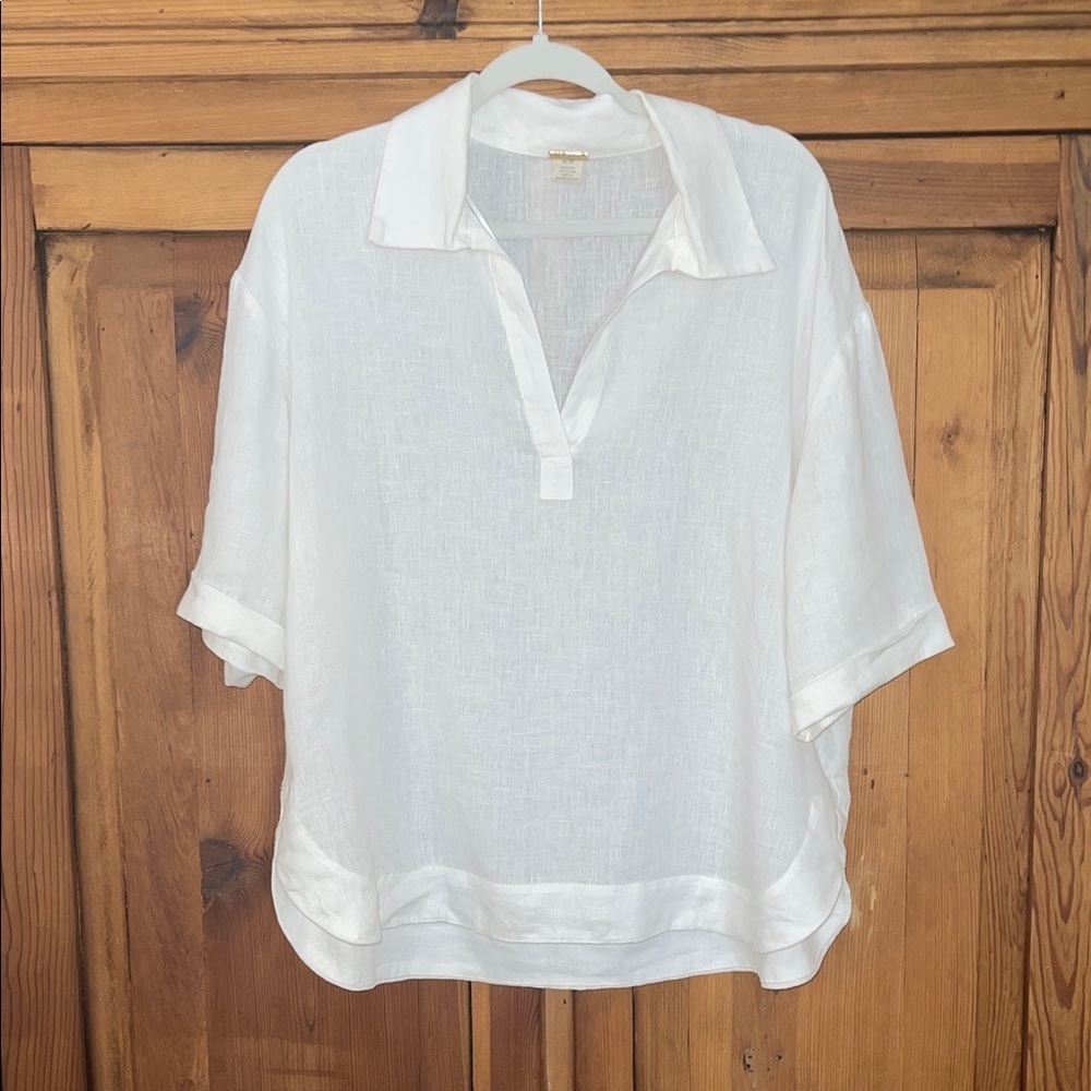 Magaschoni White Linen Polo Blouse Sz. MD